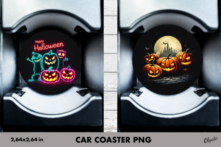 Monster Pumpkin Car Coaster. Halloween Car Coaster PNG