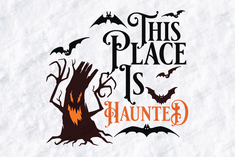 This Place Is Haunted SVG - Spooky Tree Halloween PNG Cut
