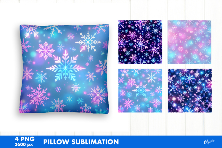 Iridescent Christmas Pillow PNG. Snowflakes Sublimation