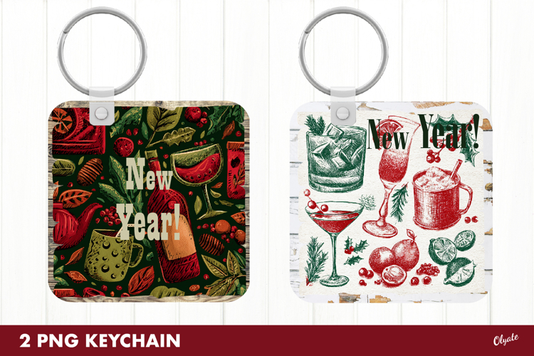 New Year Keychain PNG, New Year Sublimation