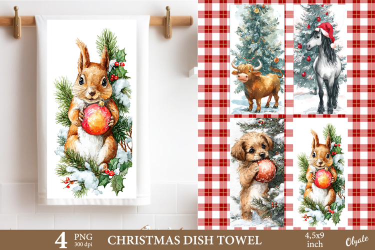 Christmas Animal Dish Towel Sublimation PNG