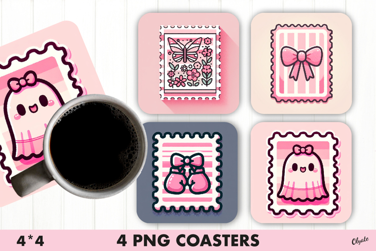 Pink Stamp Coaster. Cancer Awareness Coaster PNG