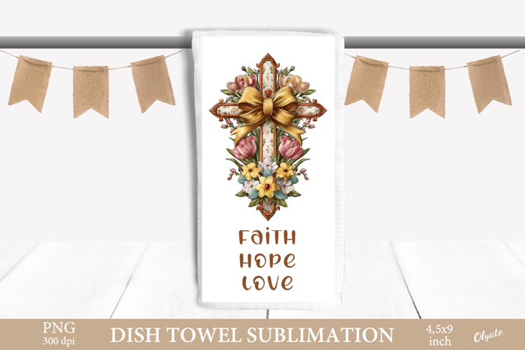 Easter Dish Towel Sublimation, Cross, Religious PNG