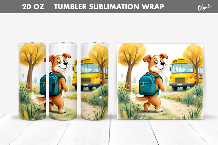 Cheerful Dog go to School. Back to School Tumbler PNG