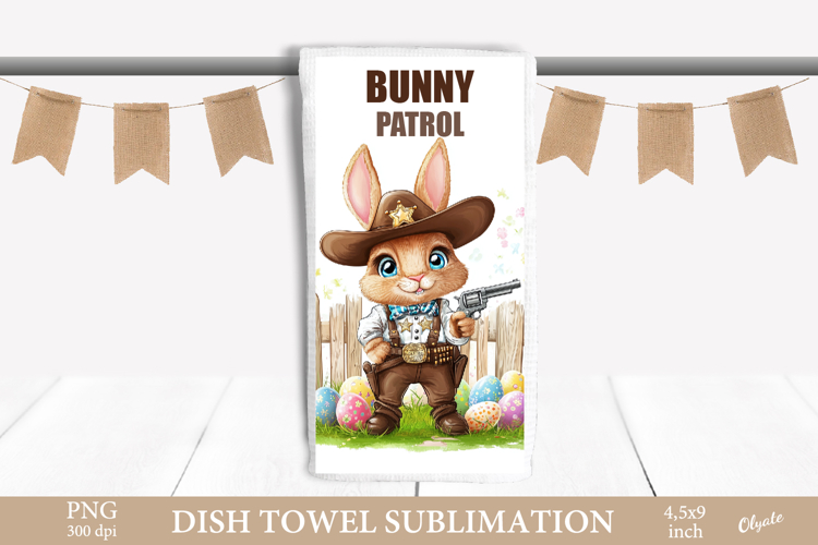 Easter Bunny Dish Towel PNG. Western Bunny Sublimation