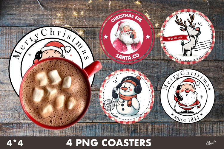 Christmas Stamp Coaster PNG, Post Stamp Christmas Coaster