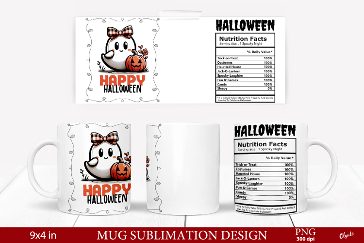 Mug Ghost Sublimation PNG. Halloween Mug Wrap