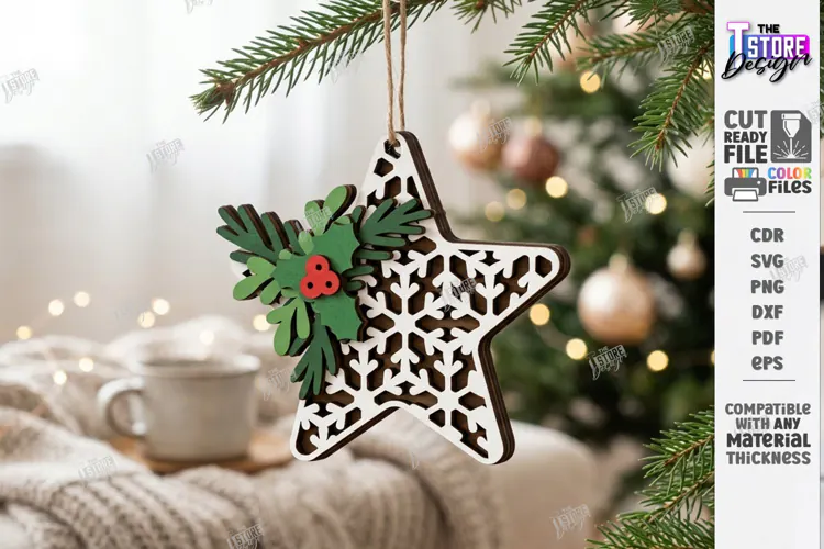 3D Layered Christmas Ornament Laser Cut | Christmas Star