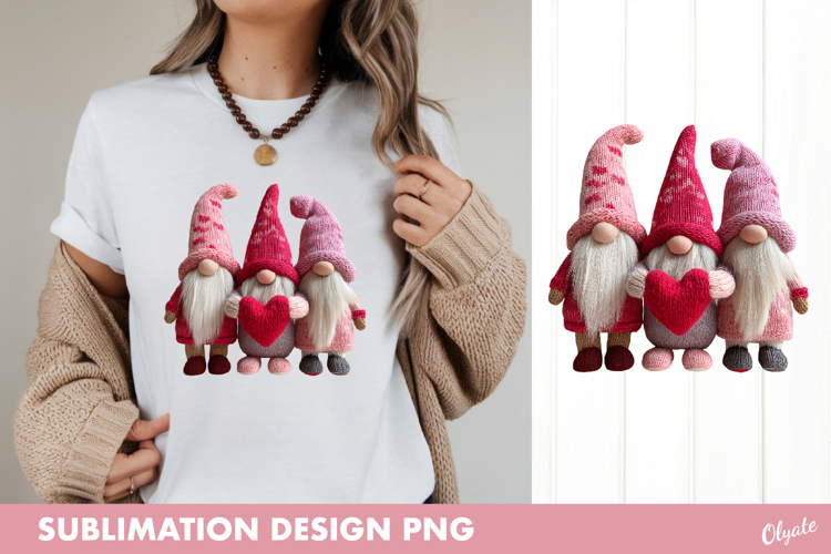 Pink Gnome Sublimation, Valentine Gnome Sublimation