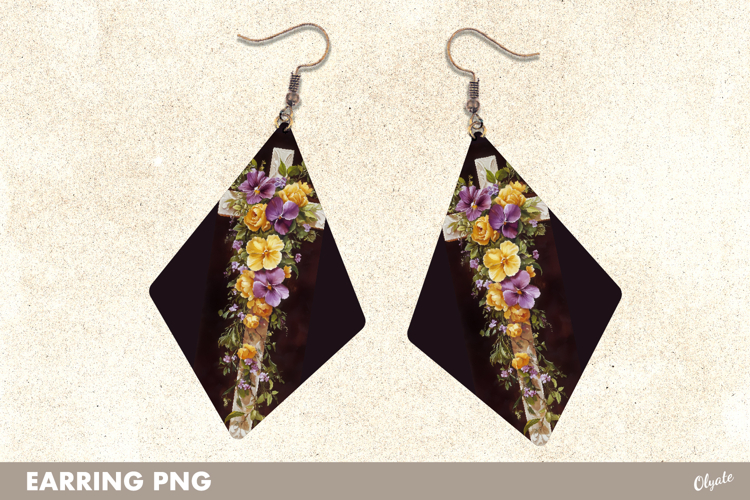 Religious Cross Earrings, Easter Earrings Teardrop PNG