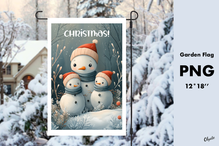 Watercolor Family Snowman Garden Flag Sublimation PNG