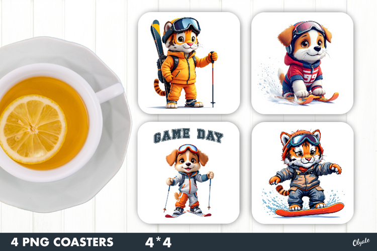 Sport Animal Coaster PNG, Winter Sport Coaster PNG