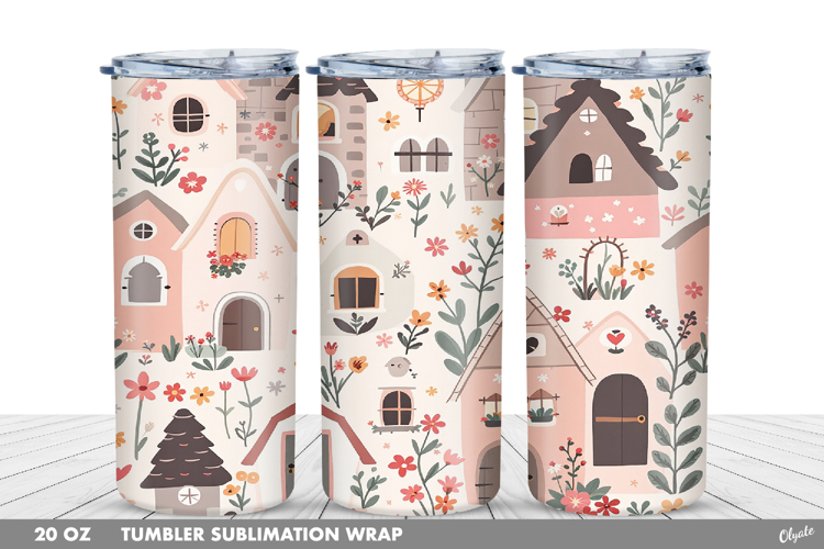 Cute Spring Houses Tumbler Sublimation PNG