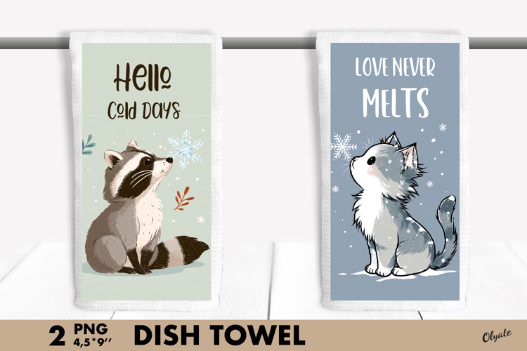 Winter Animal Dish Towel Sublimation PNG