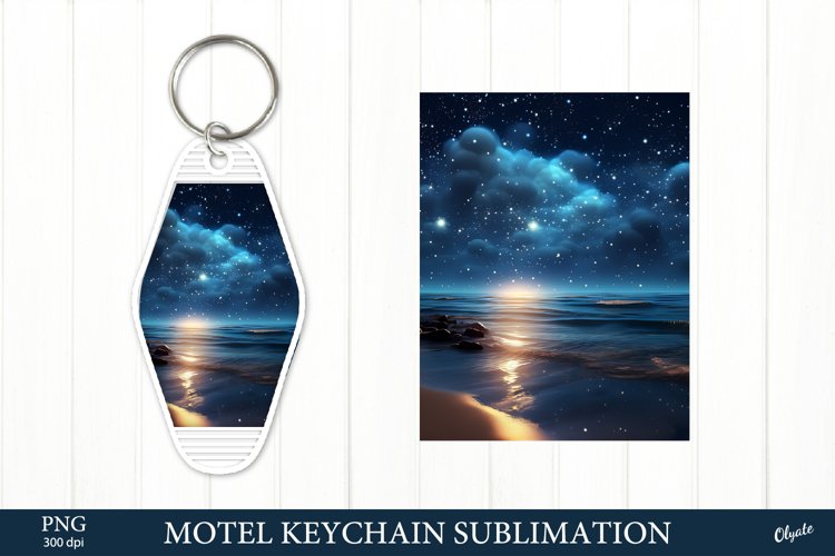 Night Sea Motel Keychain Sublimation. Motel Keychain PNG example image 1