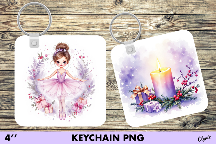 Watercolor Christmas Keychain PNG. Purple Christmas Keychain