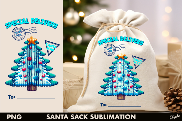 Santa Sack Sublimation, Knitting Chrismas Tree PNG
