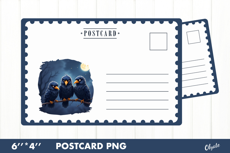Halloween Card PNG. Crow Postcard PNG