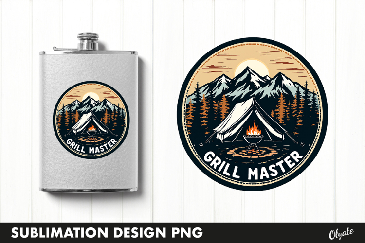 Grill Master Round Sublimation, Flask BBQ Grill PNG