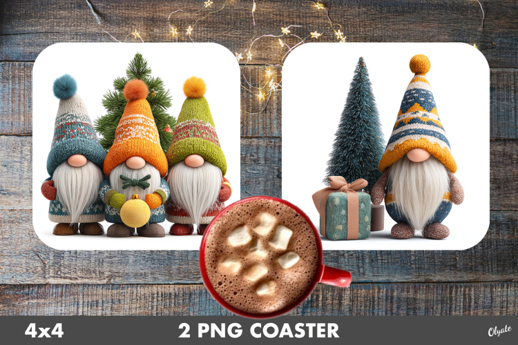 Knitting Gnome Coaster PNG. Christmas Gnome Coaster