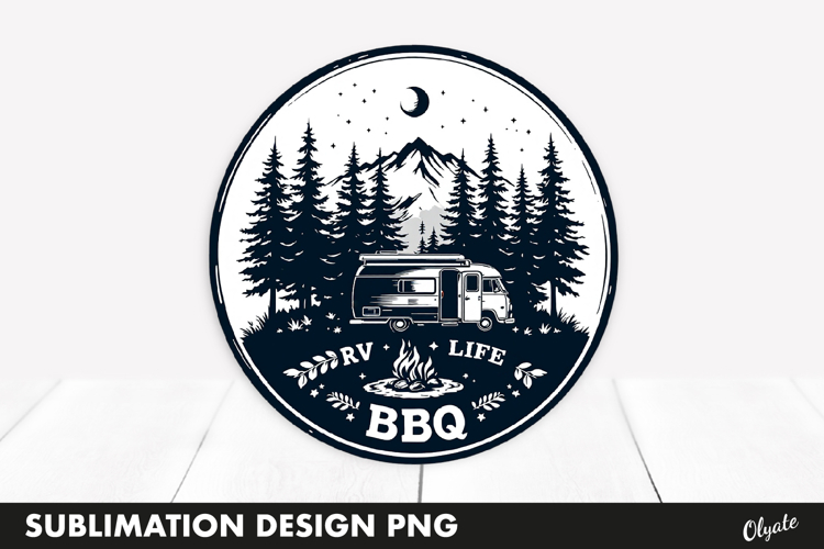 BBQ Retro Round Sublimation PNG, Camping PNG