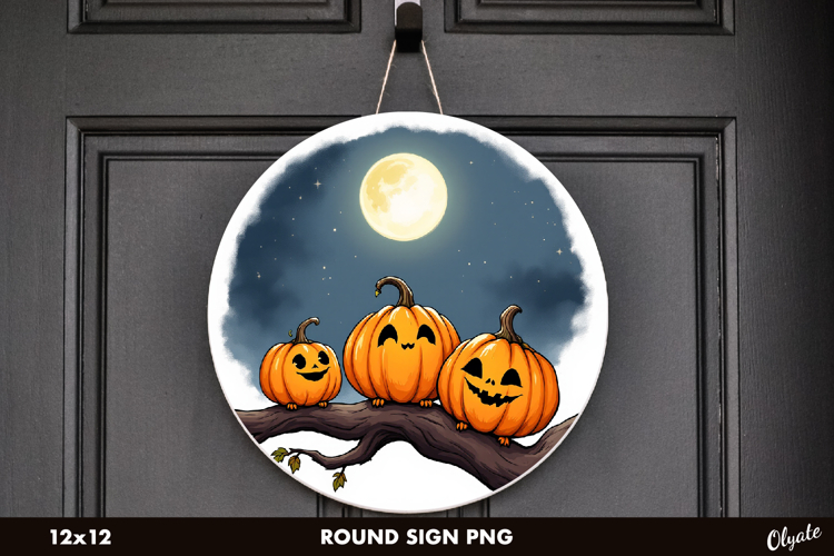 Cute Pumpkin Halloween Round Sign Sublimation PNG