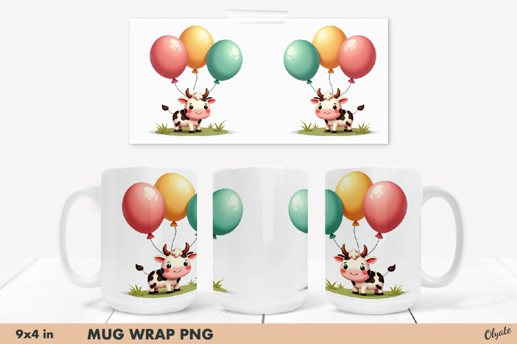 Holiday Cute Cow PNG. Cute Animal Mug Sublimation Wrap