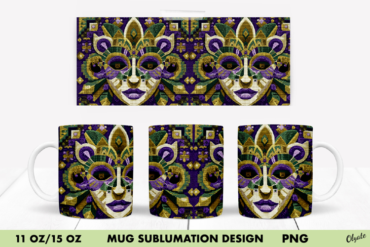 Mardi Gras Mug Sublimation Design, 11 OZ, 15 OZ Mug Wrap