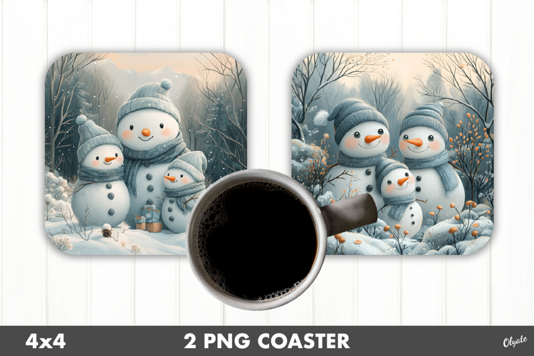 Christmas Snowman Family Coaster PNG