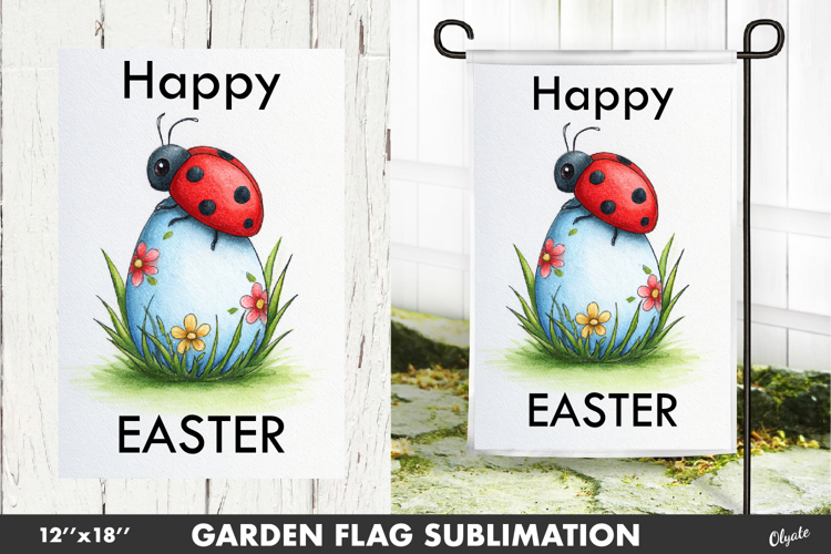 Easter Garden Flag Sublimation. Lady Bug Garden Flag PNG