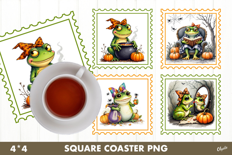 Frog Coquette Postage Stamp Sublimation Coaster