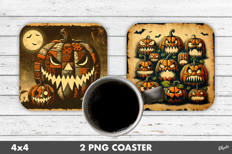Monster Pumpkin Coaster. Halloween Retro Coaster PNG