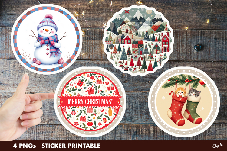 Christmas Stickers Sublimation. Christmas Round Sticker PNG