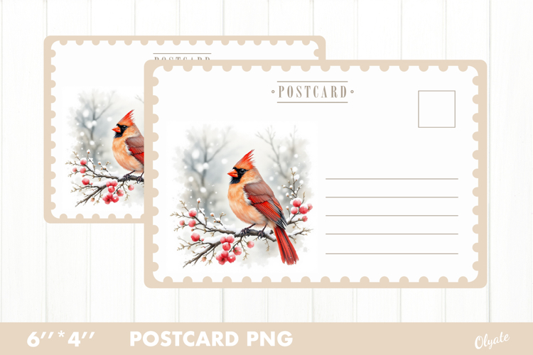 Christmas Card PNG. Cardinal Postcard PNG