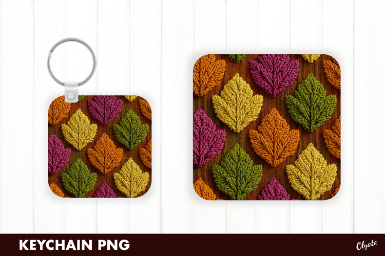 Crochet Autumn Leaves Square Keychain PNG