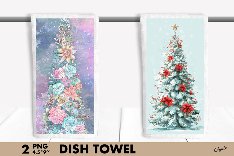 Watercolor Christmas Tree Dish Towel Sublimation