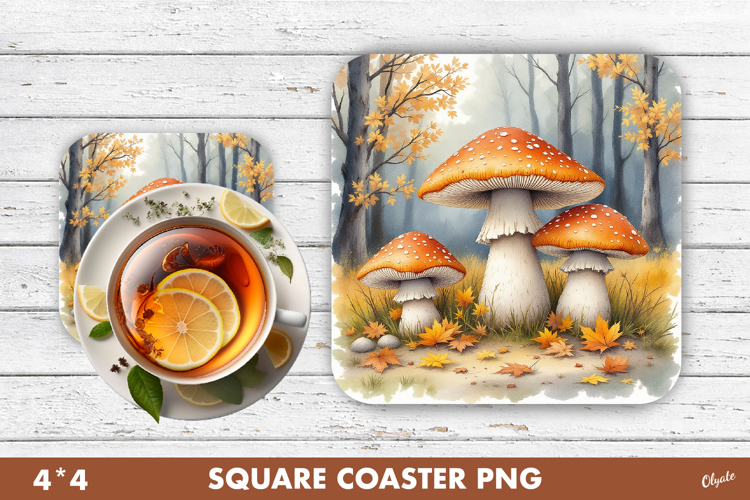 Fall Coaster Sublimation. Mushroom Coaster PNG