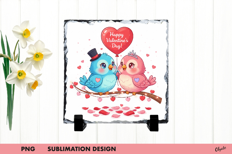 Valentine Birds Slate Sublimation, Lovery Birds PNG