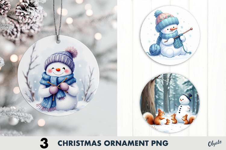Snowman Ornament Sublimation PNG, Christmas Ornament 