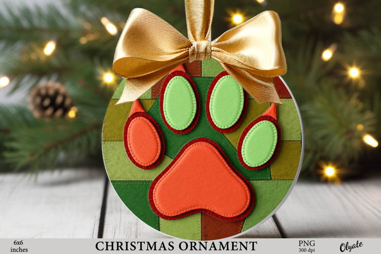 Dog Christmas Ornament PNG, Paw Sublimation PNG