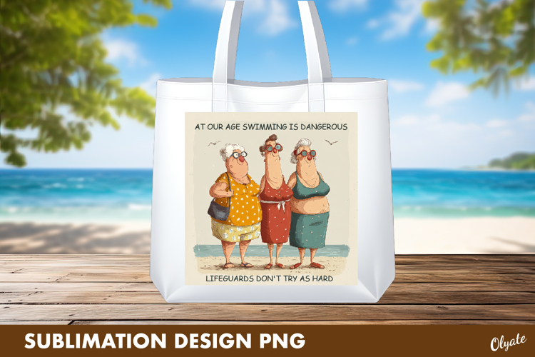 Funny Elderly Women Sublimation, Beach Printable Design PNG