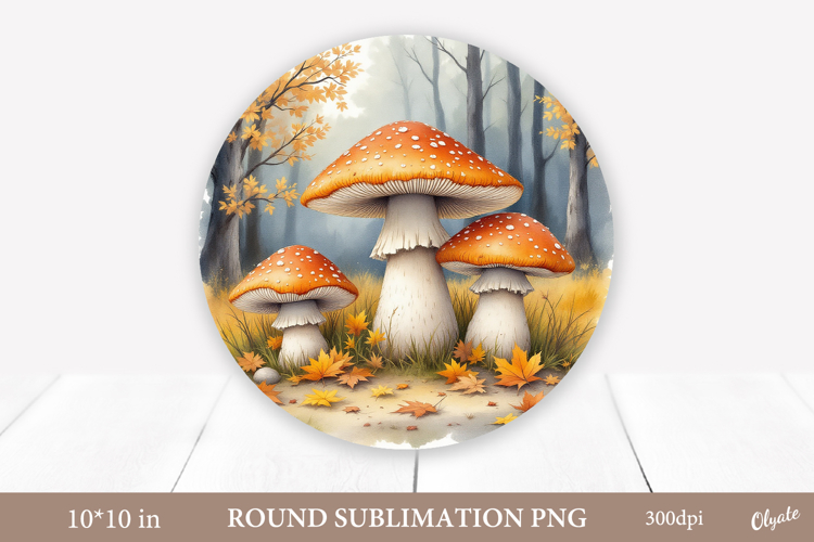 Mushrooms Sublimation, Autumn Forest Round Sign PNG