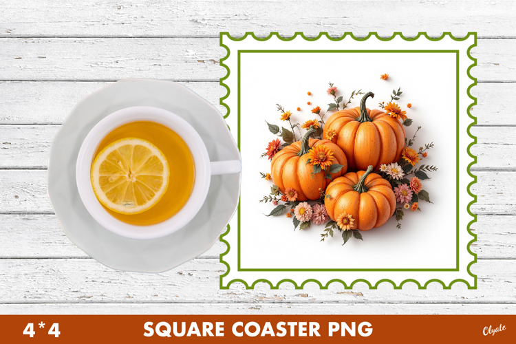 Pumpkin Coaster PNG. Thanksgiving Square Coaster PNG