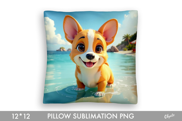 Cute Corgi Pillow. Summer Pillow Design PNG