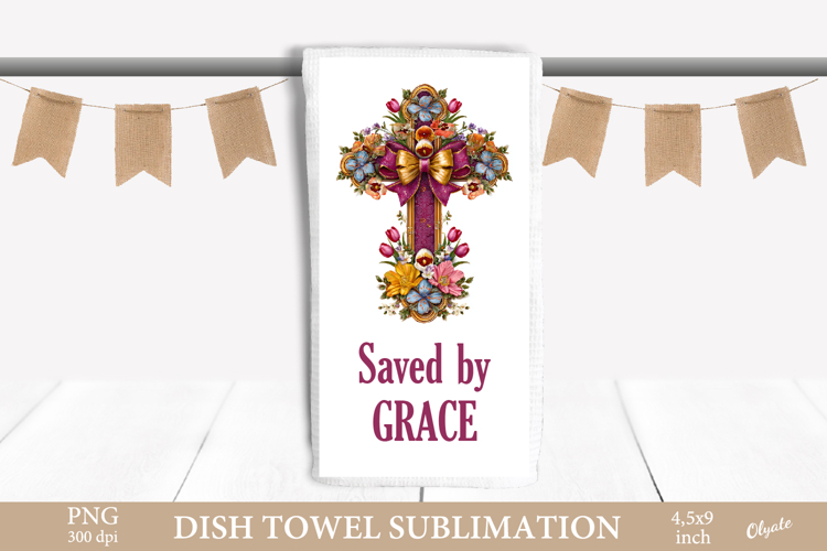 Easter Dish Towel Sublimation, Cross, Religious PNG