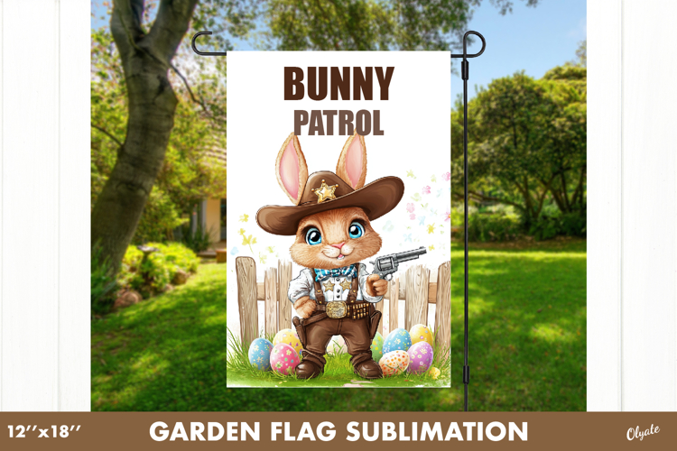Farm Easter Bunny Garden Flag. Cowboy Bunny Sublimation PNG