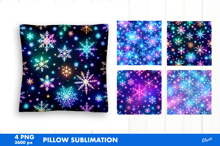Iridescent Christmas Pillow PNG. Snowflakes Sublimation