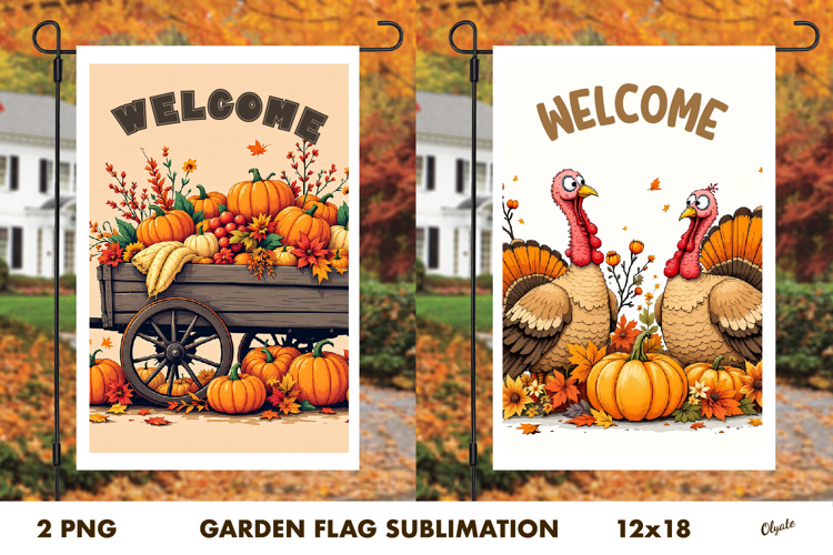 Thanksgiving Day Garden Flag PNG. Farmhouse Garden Flag