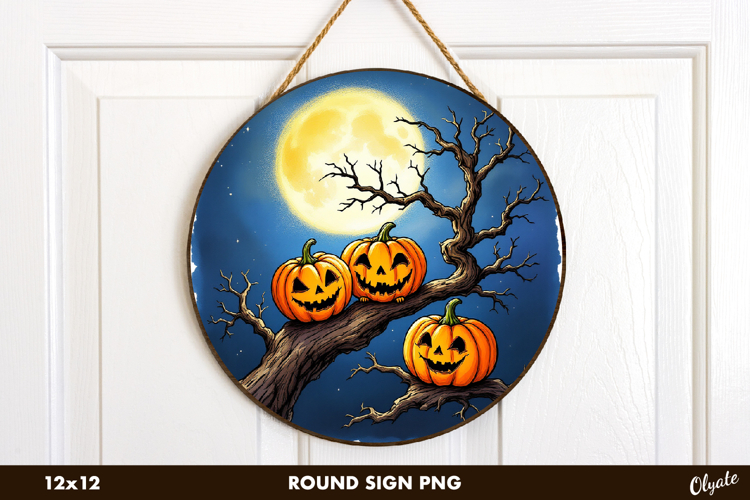Cute Pumpkin Halloween Round Sign Sublimation PNG