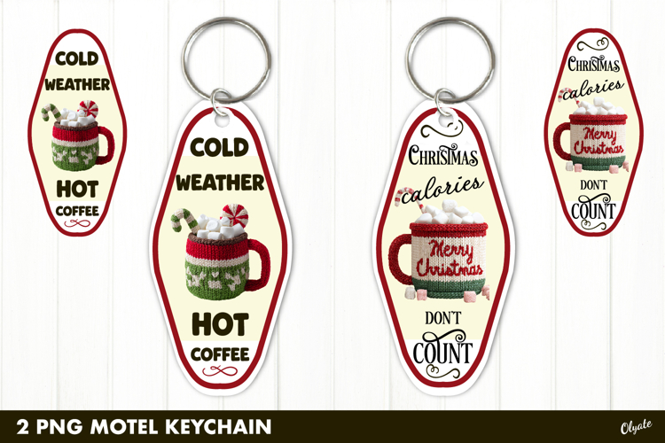 Christmas Motel Keychain PNG. Hot Coffee Quote PNG